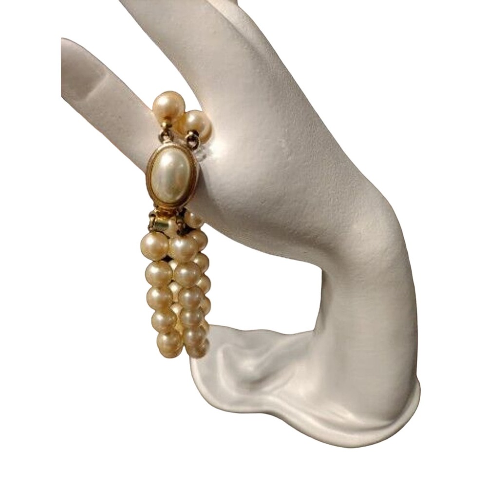 VINTAGE CAROL LEE KNOTTED GLASS PEARL TWO STRAND BRACELET - SIGNED